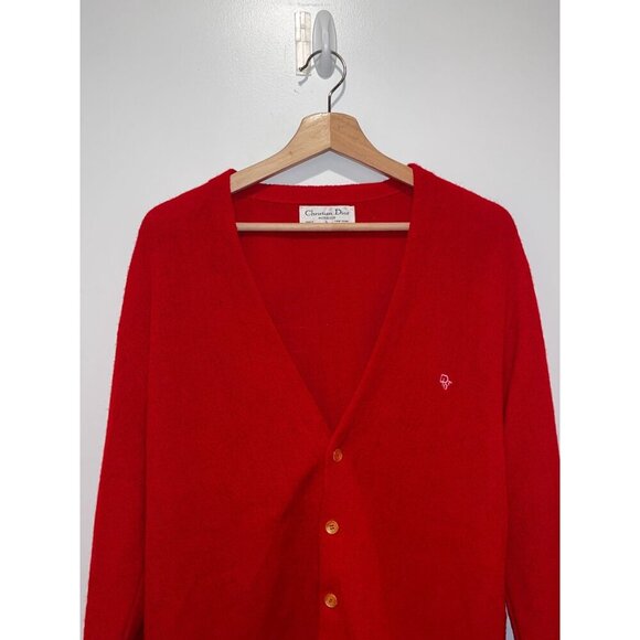 Christian Dior Vintage V-Neck Cardigan Red Sweater Men's Size Large - Picture 3 of 11